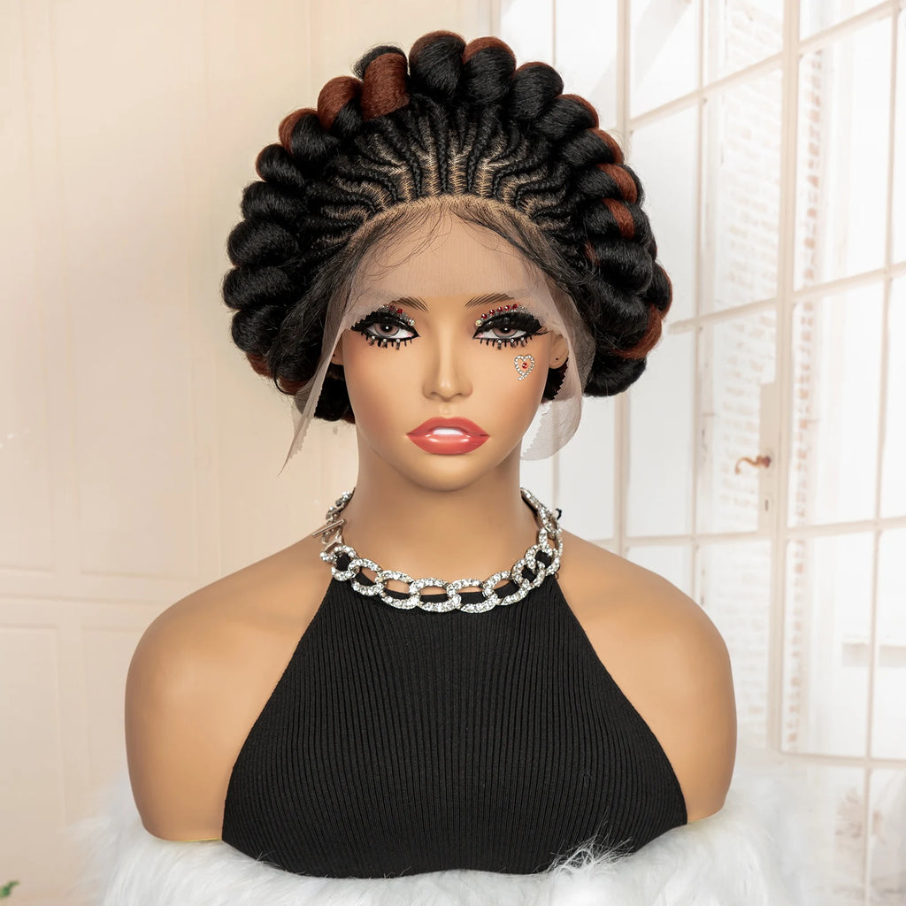 New Synthetic Full Lace Handmade Bantu Braided Wigs African Hair Wig for Black Women Short Cute Knotless Box Braiding Wig