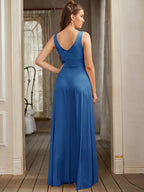 Women Evening Dresses 202 Sister Group Sexy Split V Neck Backless Sleeveless Formal Wedding Party Prom Gowns Bridesmaid Vestido