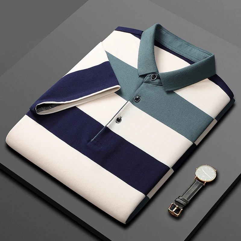 Men'S Classic Striped Polo Shirt Cotton Short Sleeve 2023 Summer Plus Oversize 4XL
