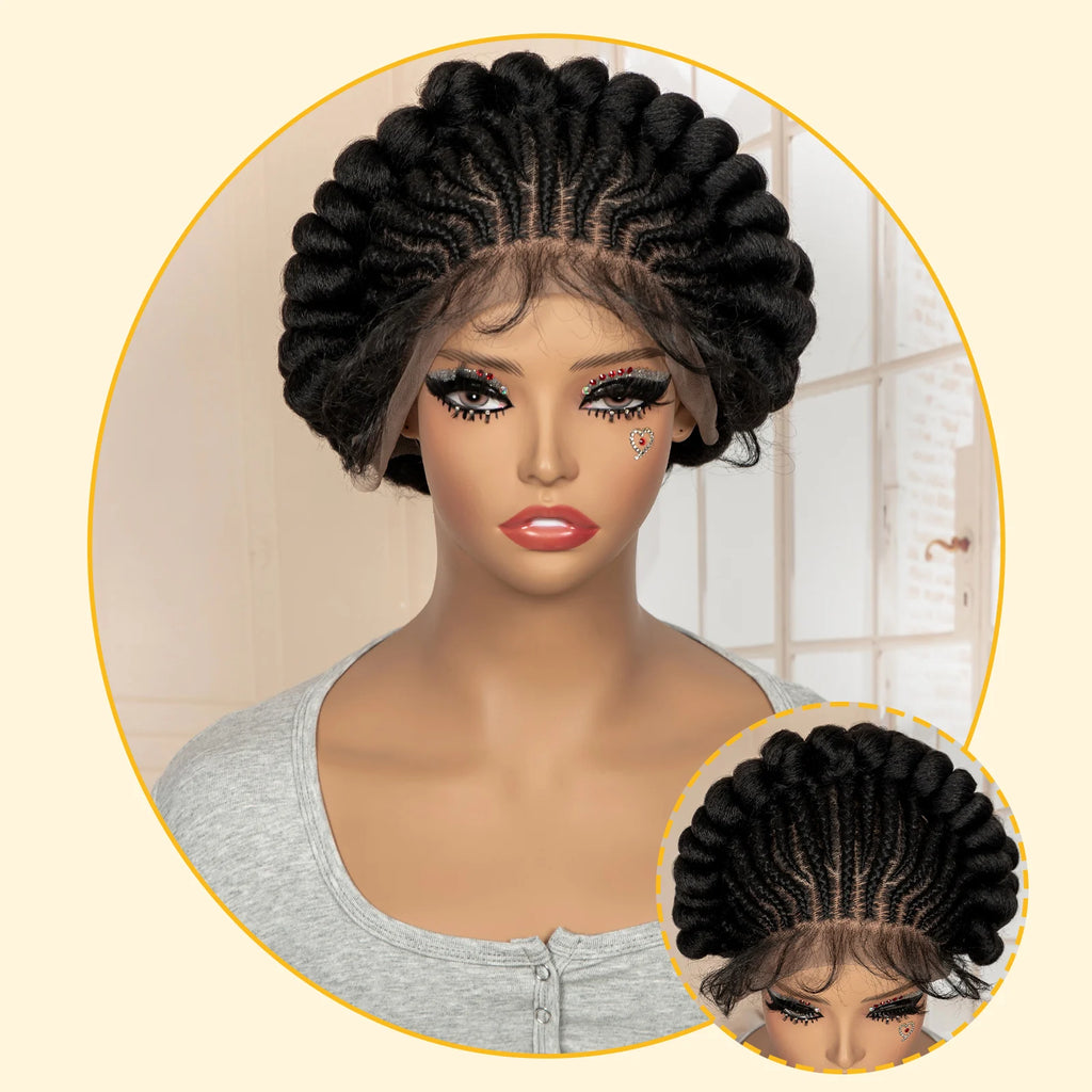 New Synthetic Full Lace Handmade Bantu Braided Wigs African Hair Wig for Black Women Short Cute Knotless Box Braiding Wig