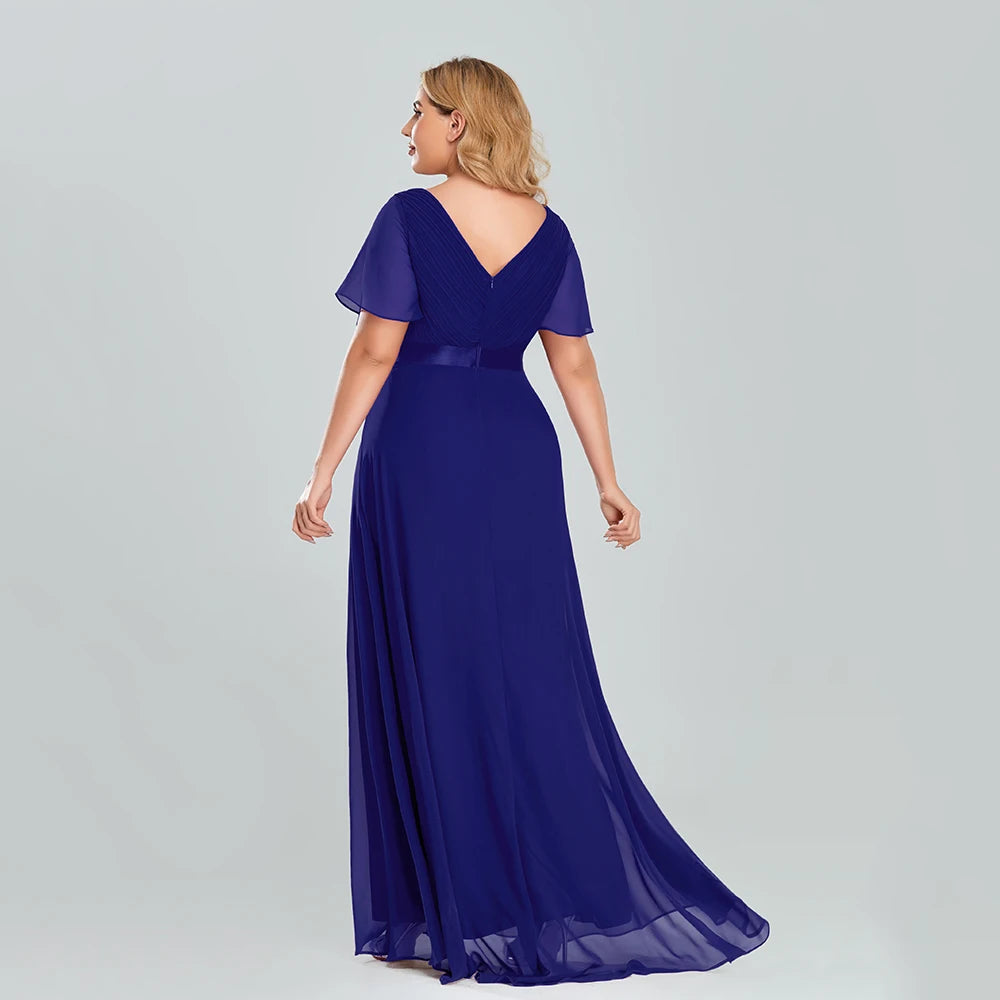 Plus Size Evening Dresses Long XUCTHHC Elegant A Line V Neck Ruffles Chiffon Formal Wedding Party Dress Robe De Soiree 2021
