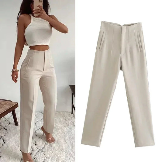 HXAO Fashion Office Wear High waist Pants for Women Formal Pants Office outfits Pencil Trousers Black Pink White Ladies Pants