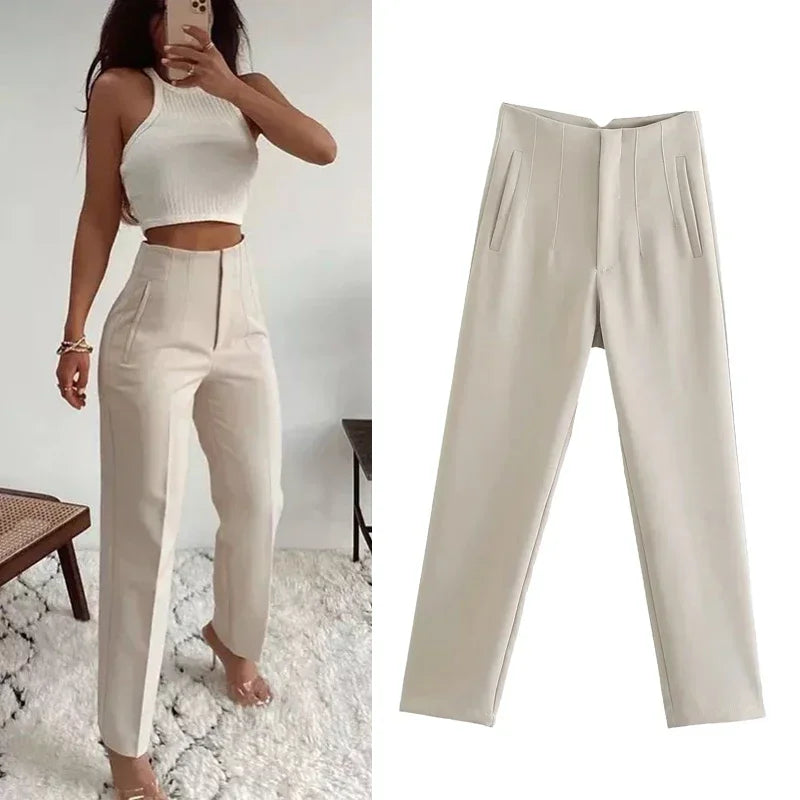 HXAO Fashion Office Wear High waist Pants for Women Formal Pants Office outfits Pencil Trousers Black Pink White Ladies Pants Main image
