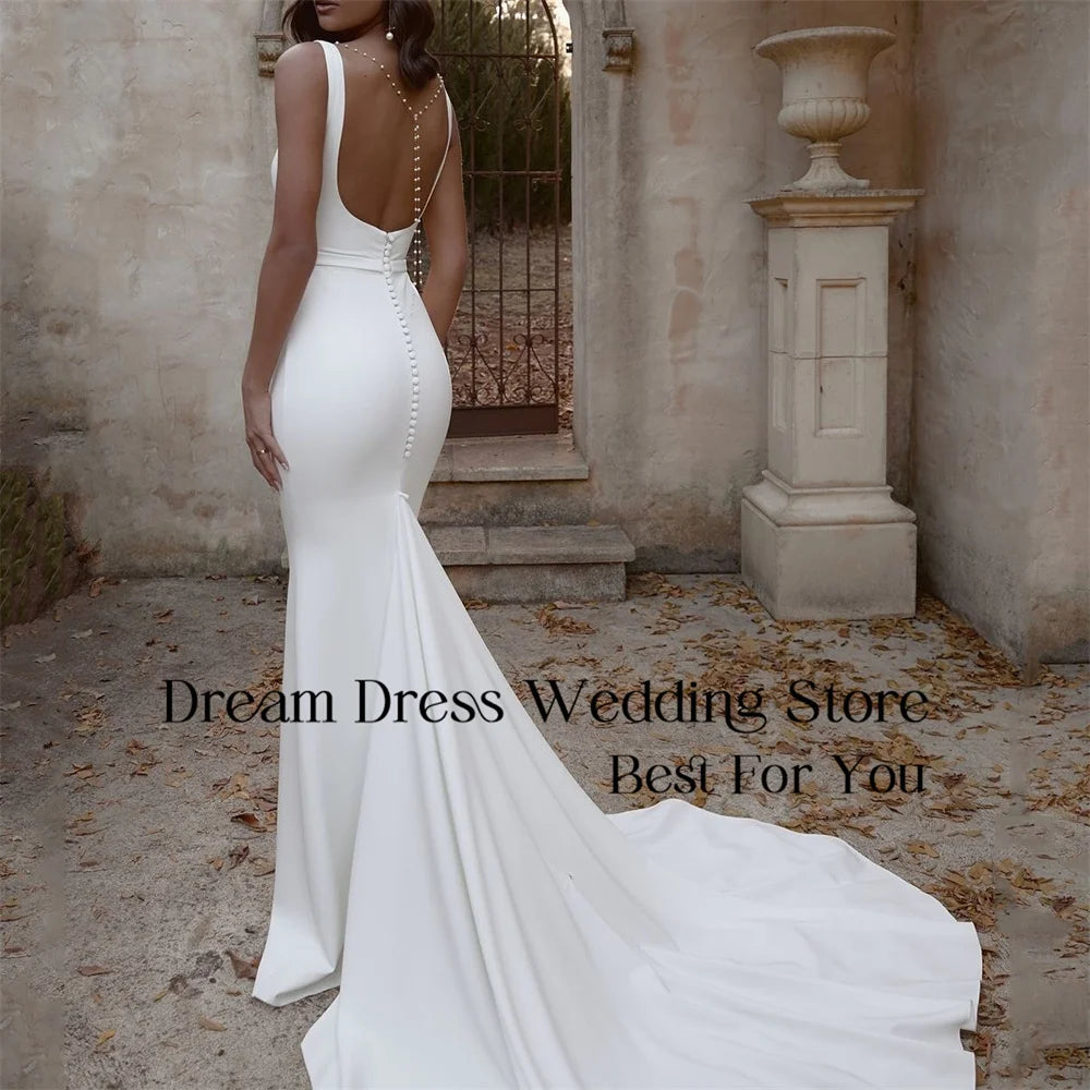 Classic Mermaid Wedding Dresses 2026 Square Collar Spaghetti Straps Open Back Buttons Bridal Gown Vestidos De Novia Customized