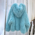 Fox Fur Coat Women's Winter Fashion Warm 100% Fox Fur Coat Hooded Long Sleeved Sweet Women's Luxury Designer Coat