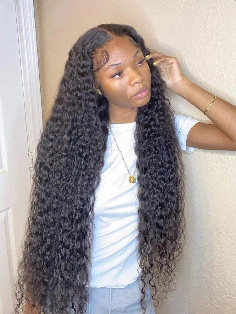 40Inch Deep Curly 13X6 HD Transparent Lace Front Human Wigs Brazilian Human Hair Wigs Water Curly Wave Frontal Wigs Pre Plucked