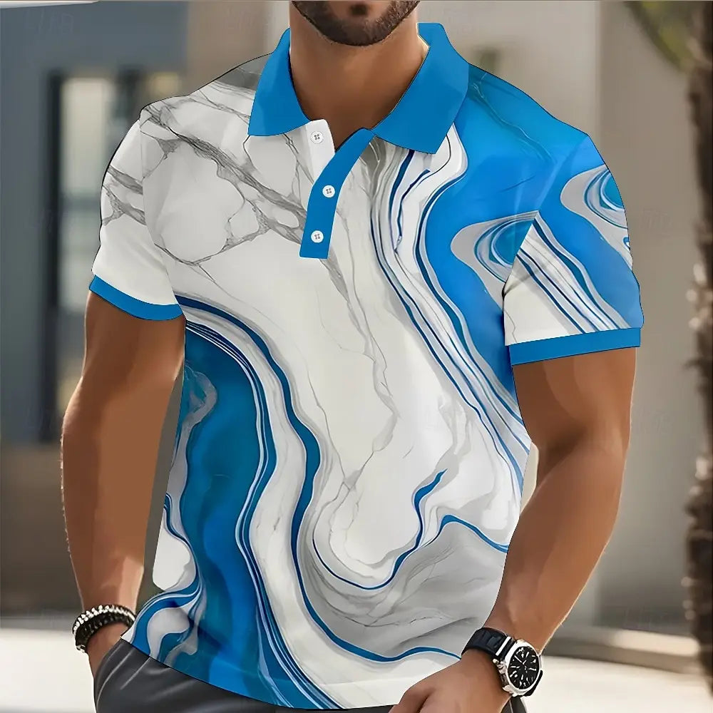 metric Print Polo Shirts, Short Sleeve Collared Button Design, Casual Athleisure Perfect for Spring & Summer Wear