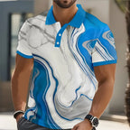 metric Print Polo Shirts, Short Sleeve Collared Button Design, Casual Athleisure Perfect for Spring & Summer Wear