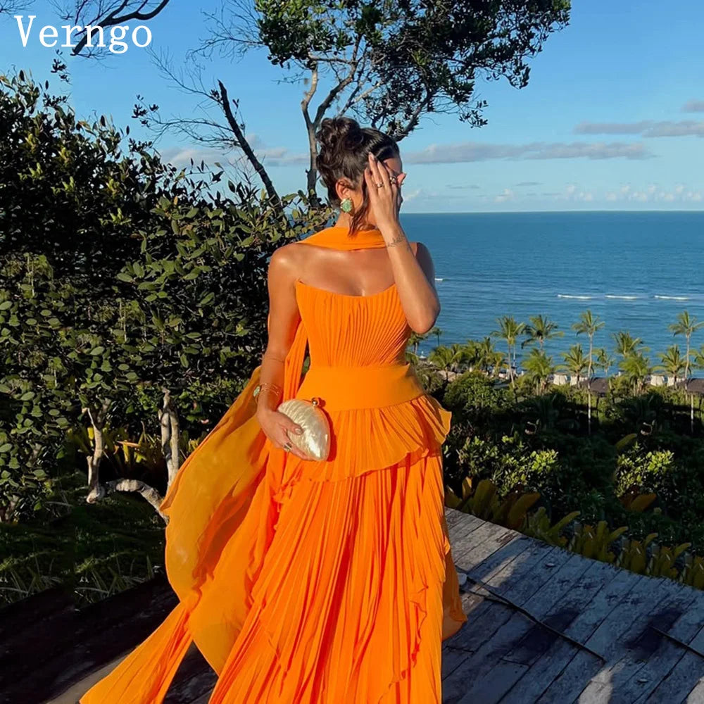 Verngo Orange Chiffon Evening Dress Strapless A Line Scarf Prom Party Gowns Women Elegant Saudi Arabia Party Dress Customized 2026 Secondary image