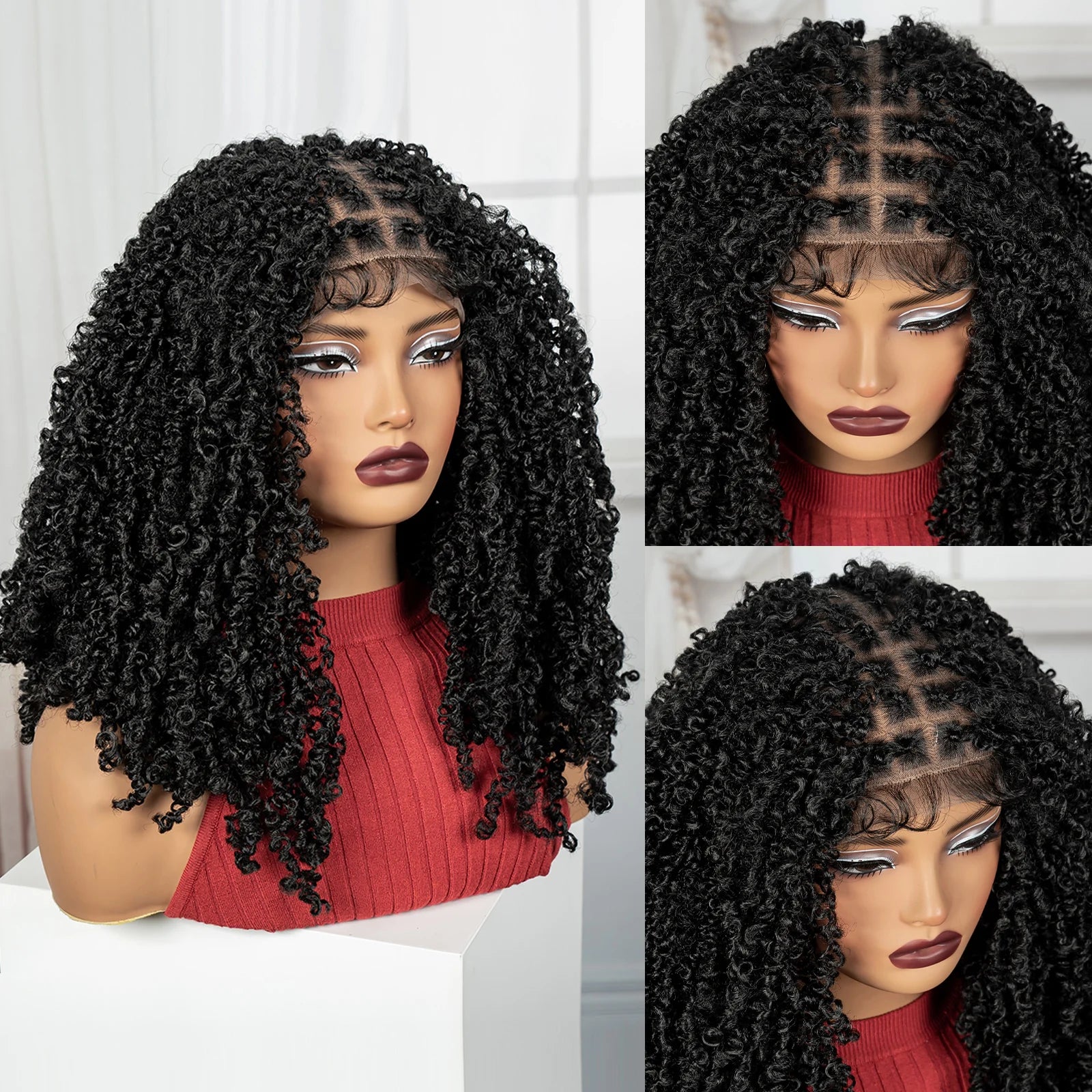 Thick Braided Wigs Synthetic Full Lace Knotless Box Braided Lace Wigs Lace Frontal Natural Braids Wigs for Black Women
