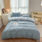 2-side Solid Color Brush Fabric Bed Set 4 Pieces Duvet Cover Pillowcase Bedding Set Bed Sheet Quilt Cover Single Queen King Size