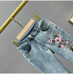 Y2k Jeans Trend Spring Summer Fashion All-match Lace Splicing Denim Straight Pants Blue Jeans for Women Streetwear Wide Leg New
