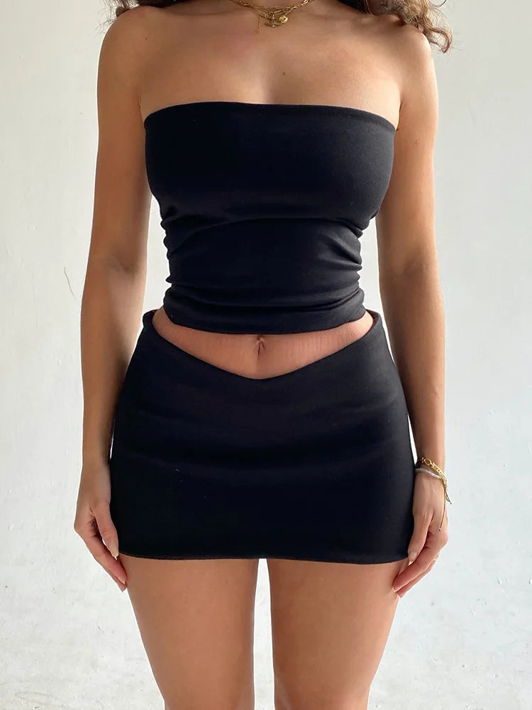 Dulzura Women 2026 Spring Tube Tops Mini Skirts Party Club Two Piece Matching Sets Vacation Outfits Wholesale Items For Business