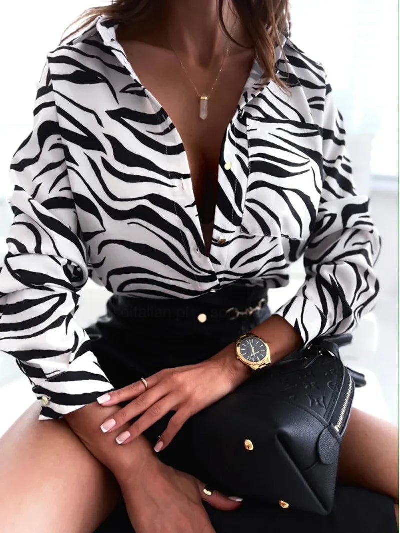 Women Geometric Print Shirt, Spring and Autumn Fashion Long-sleeved Shirts, Camisa Girls Chemise Size S M L XL XXL