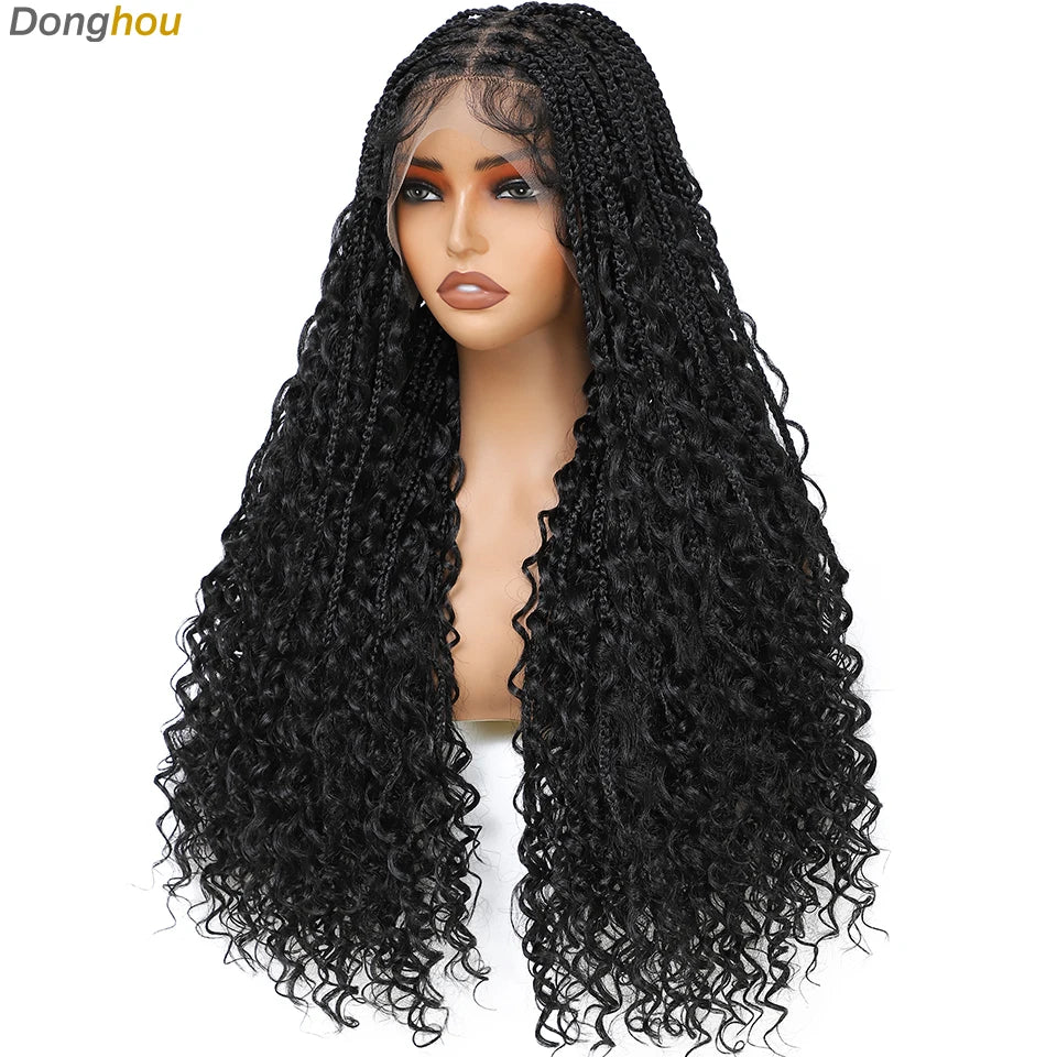 Donghou 24Inch Lace Front Boho Braided Wigs for Women Knotless Braid Wig Natural Hairline Box Braid wigs Premium Lightweight Wig