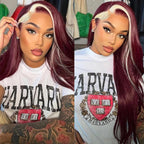 99J/613 Colored Highlight 13x4 Hd Transparent Straight  Lace Front Wigs Omber Blonde With Burgundy Red Human Hair Wigs Brazilian