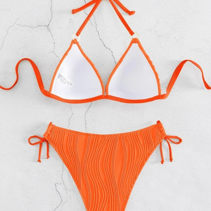 Swimwears Solid Color Sleeveless Sexy Swimsuit Women's Split Chest Cushion Bikini Suitable Swimming Water Sports