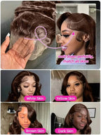 Chocolate Brown Body Wave Lace Front Wig Human Hair 220 Density Frontal Lace Wigs 30 Inch 13x6 HD Transparent Lace Human Wigs
