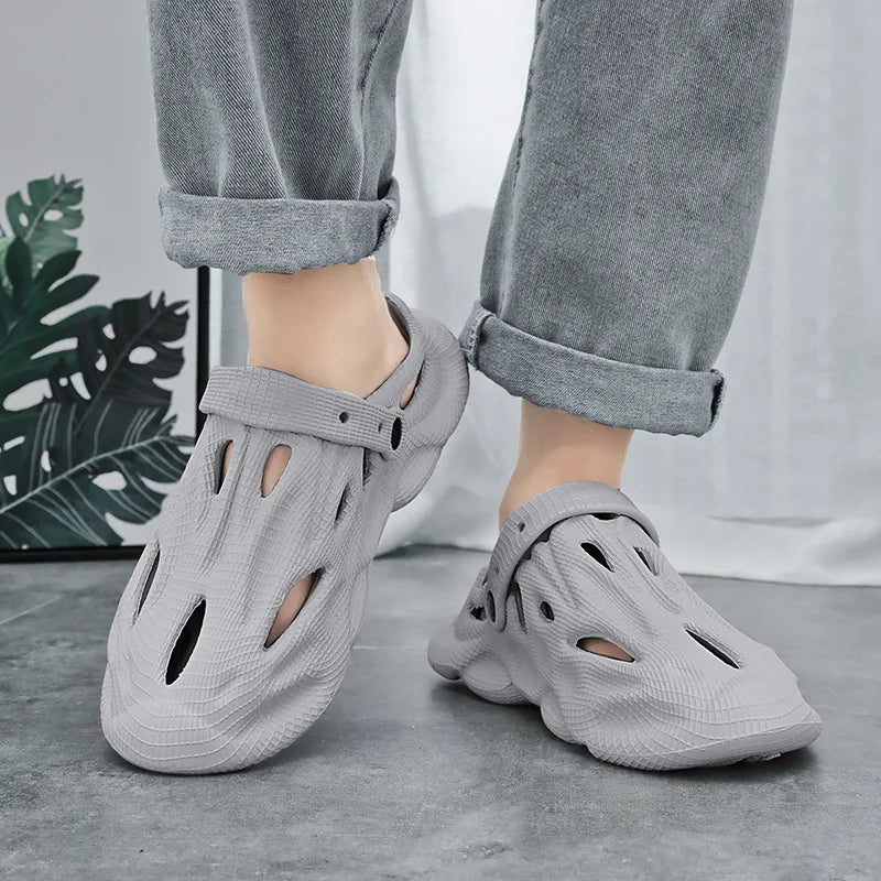 Litfun Summer Clogs Sandals For Men New Outdoor Soft Botton Beach Slippers Anti-slip EVA Garden Shoes Fashion Hollow Hole Shoes