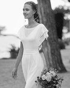 Modern Simple Wedding Dresses with Pants Boho Bridal Gowns Beach Bride Dress Round Neck Short Sleeve Wedding Gowns 2025 Back Out