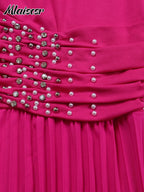 Mlaiscsr Elegant Evening Party Jumpsuit Long Sleeved Waist Pearl Bead Mesh Loose Wide Leg Pleated Long Dinner One Pieces Rompers