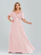 Prom Dresses Plus Size Evening Dresses Long  Elegant A Line V Neck Ruffles Chiffon Formal Wedding Party Dress Robe De Soiree