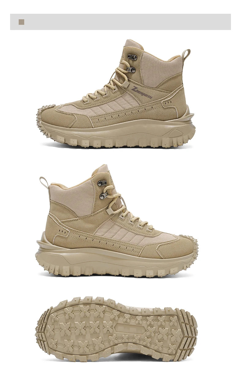 Men's Thick-Soled High-Top Boots, Non-Slip and Wear-Resistant, Suitable for Outdoor Hiking and Everyday Casual Wear