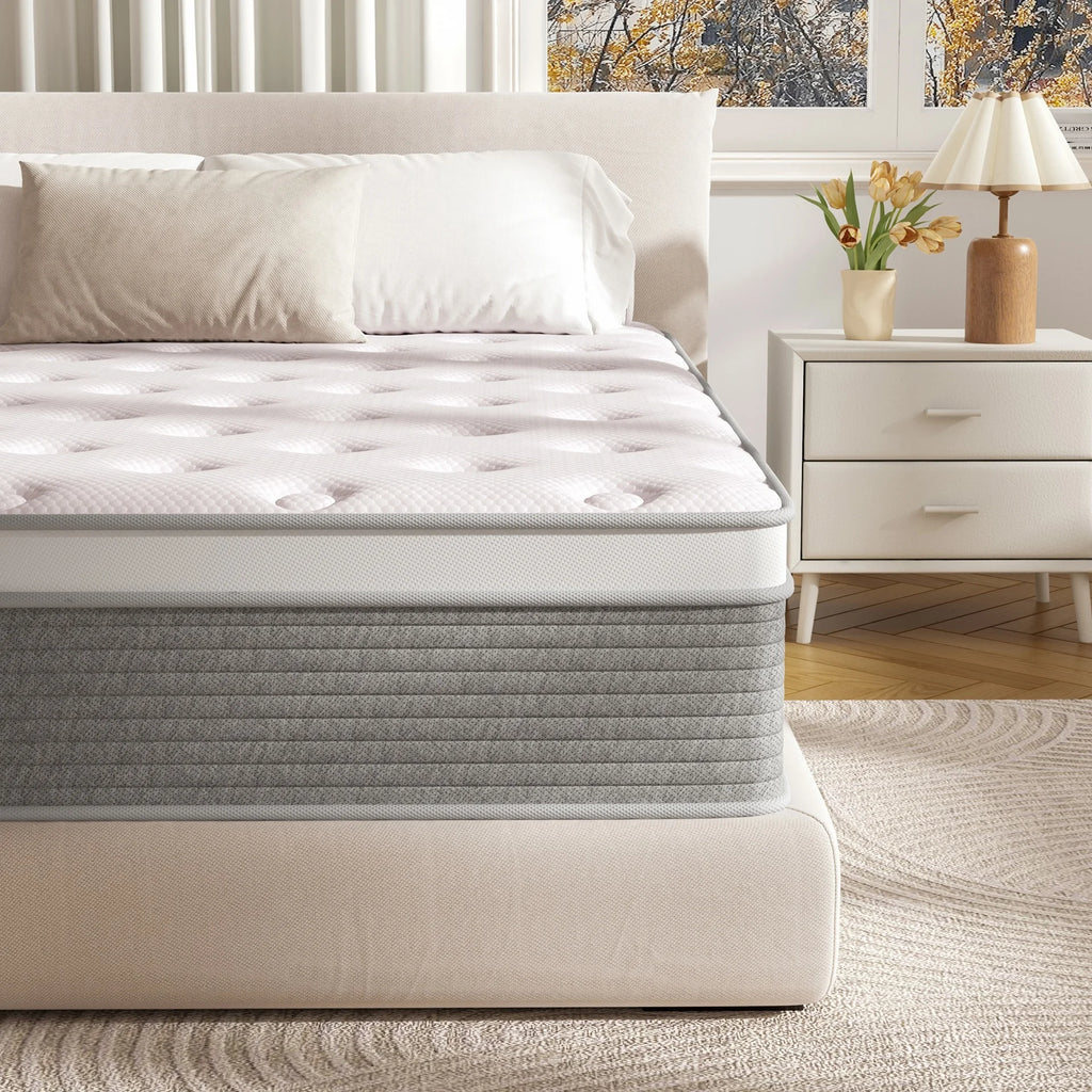 Twin XL Mattress, 12 Inch Twin XL Mattress in a Box Hybrid Design for Cooling Sleep Pressure Relief Supportive Fiberglass Free