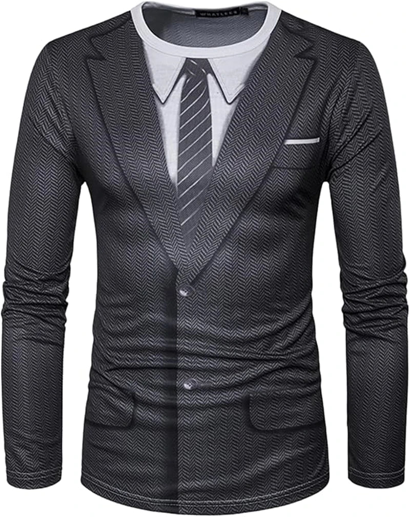 3D Print Realistic Suit Tuxedo Pattern T Shirts Men Long Sleeve Casual Fashion T-shirt Sweatshirt Breathable Streetwear Tshirt