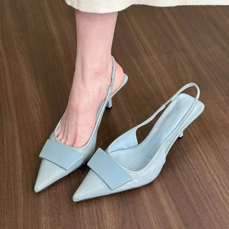 Fashion Square Buckle Pointed Toe Sandals Pumps for Women Temperament New Summer Desiger Slingback High Heels Shoes Office Dress Main image