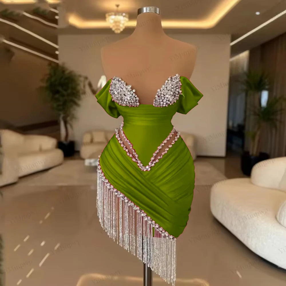 Crystal Ivory Cocktail Gown Pleat Straight Mini Homecoming Prom Dress Birthday Dress Satin Luxury 2026 Blackgirl Customized