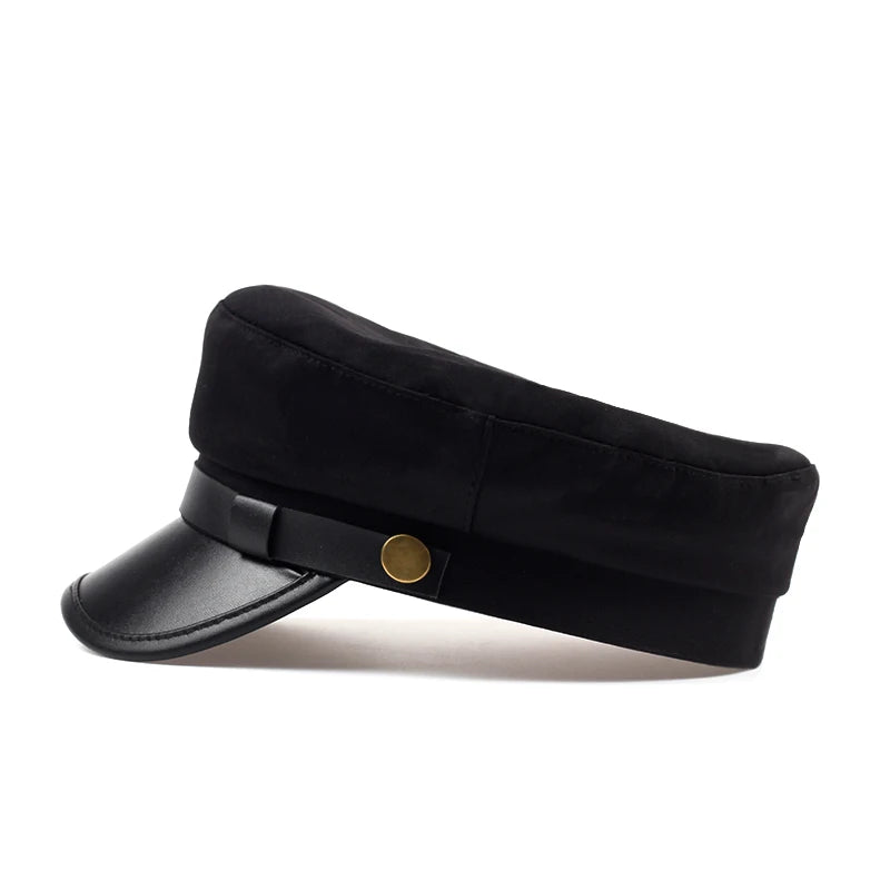 Unisex Leather Eaves Military Hats Flat Top Baseball Caps For Women Outdoor Sports Cadet Sunscreen Hat