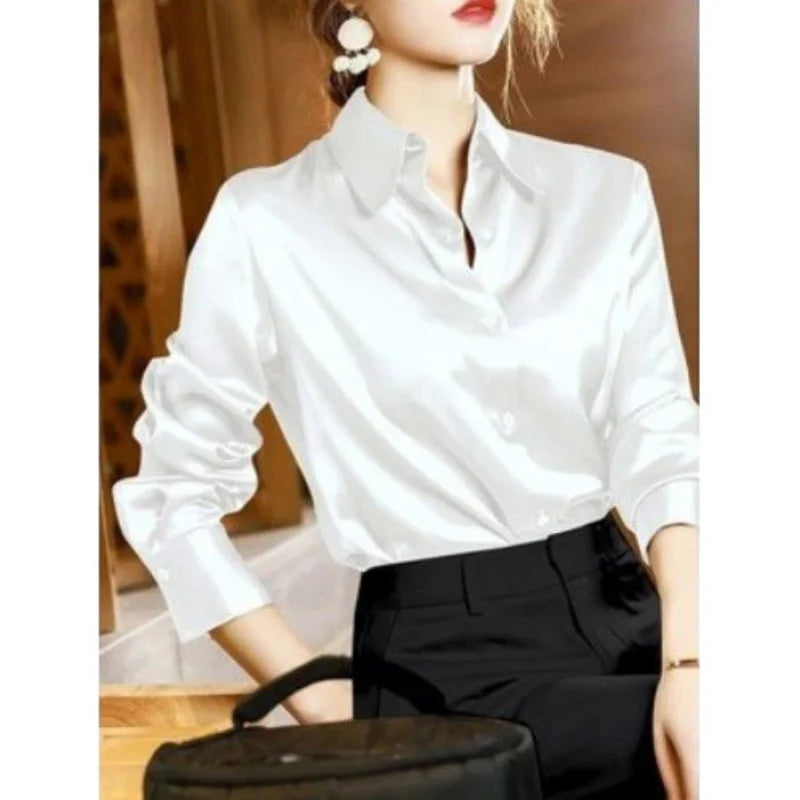 2026 Summer Trend Fashion Women's Casual Elegant Satin Long Sleeved Shirt Office Women's Shirts And Blouses Slim Femal Clothes