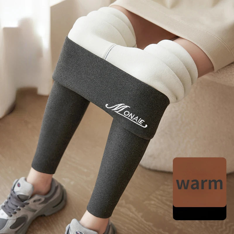 Winter Cashmere Leggings Women Solid Warm Leggings High Waist Slim Stretchy Pants Big Size Adding Velvet and Thickening Pants
