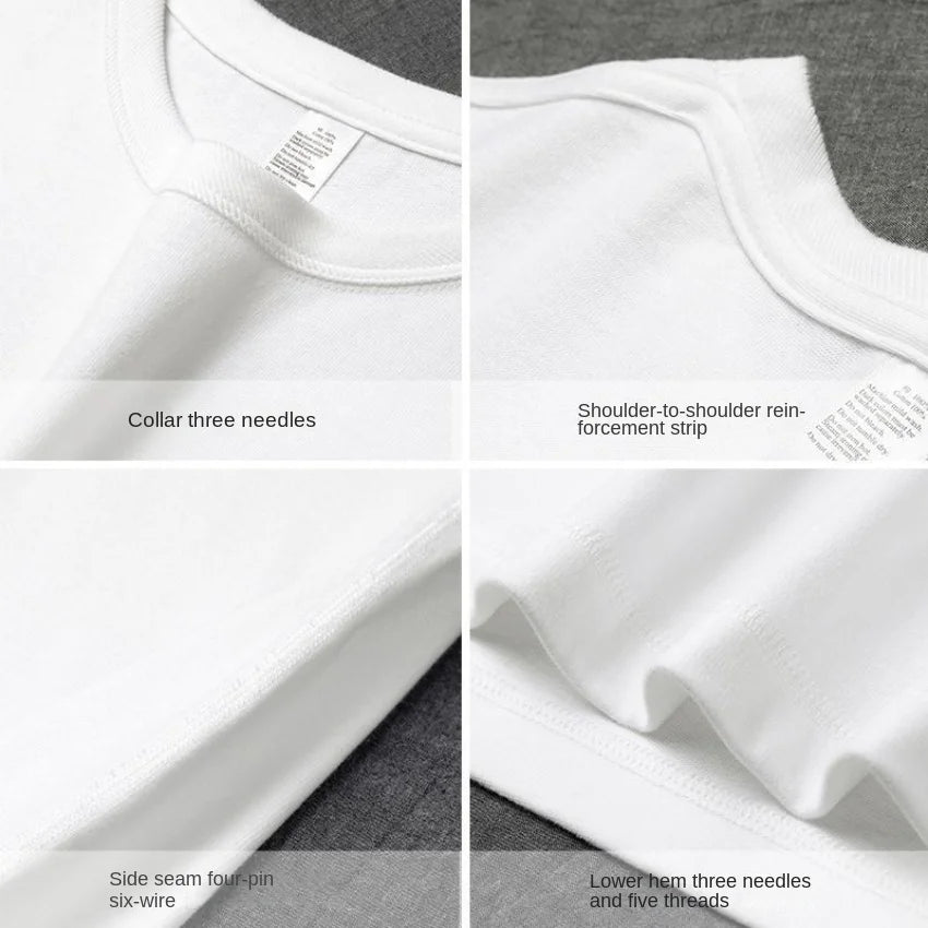 Heavyweight Impermeable 300g Carbon Matte Pure Cotton Thick Short Sleeved T-shirt Men and Women Pure White Simple Base Shirt
