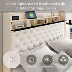 LED Bed Frame with Galaxy Star Projector, Platform Bed with Charging Station, 52" Wingback Storage Headboard, No Box Spring