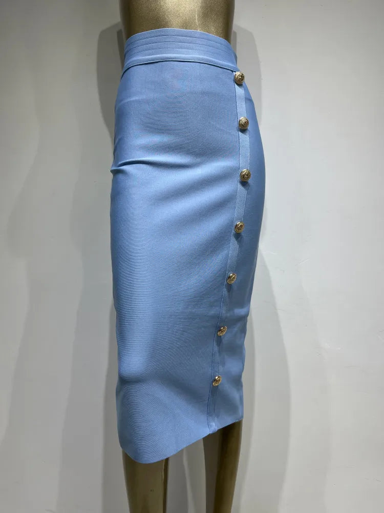 New Arrival Women Button Black Blue Red Bodycon Bandage Skirt 2026 Designer High Waist High Street Party Club Pencil Skirt 75cm