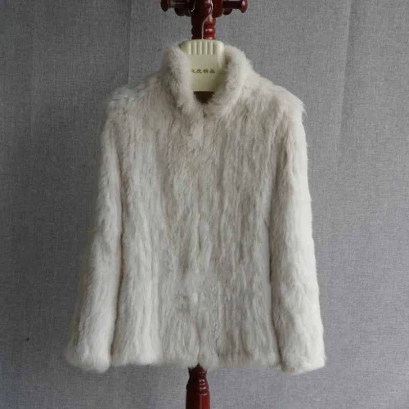 Women Winter Real Rabbit Fur Knitted Coat Female Casual Long Sleeve Genuine Fur Jacket Warm Thick Outwear Femme Main image