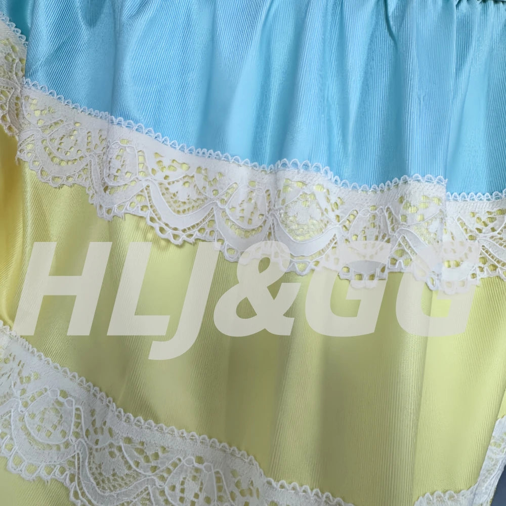 HLJ&GG Y2K Fashion Lace Splicing Bodycon Spaghetti Strap Mini Dresses Women Sleeveless Backless V Neck Slim Vestidos Streetwear