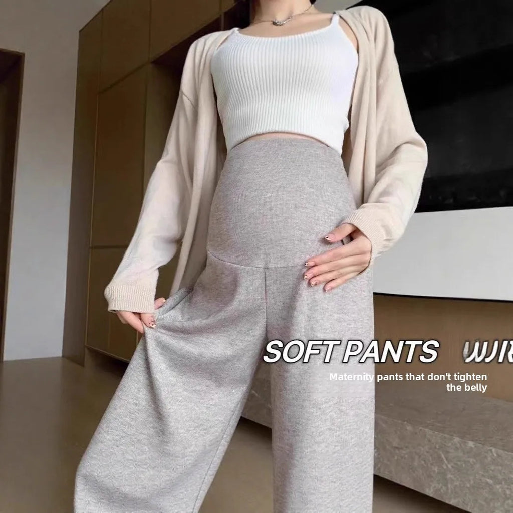 2026 Autumn Winter Maternity Pants Wide leg Loose Straight Elastic Waist Belly Long Trousers for Pregnant Women Youth Pregnancy