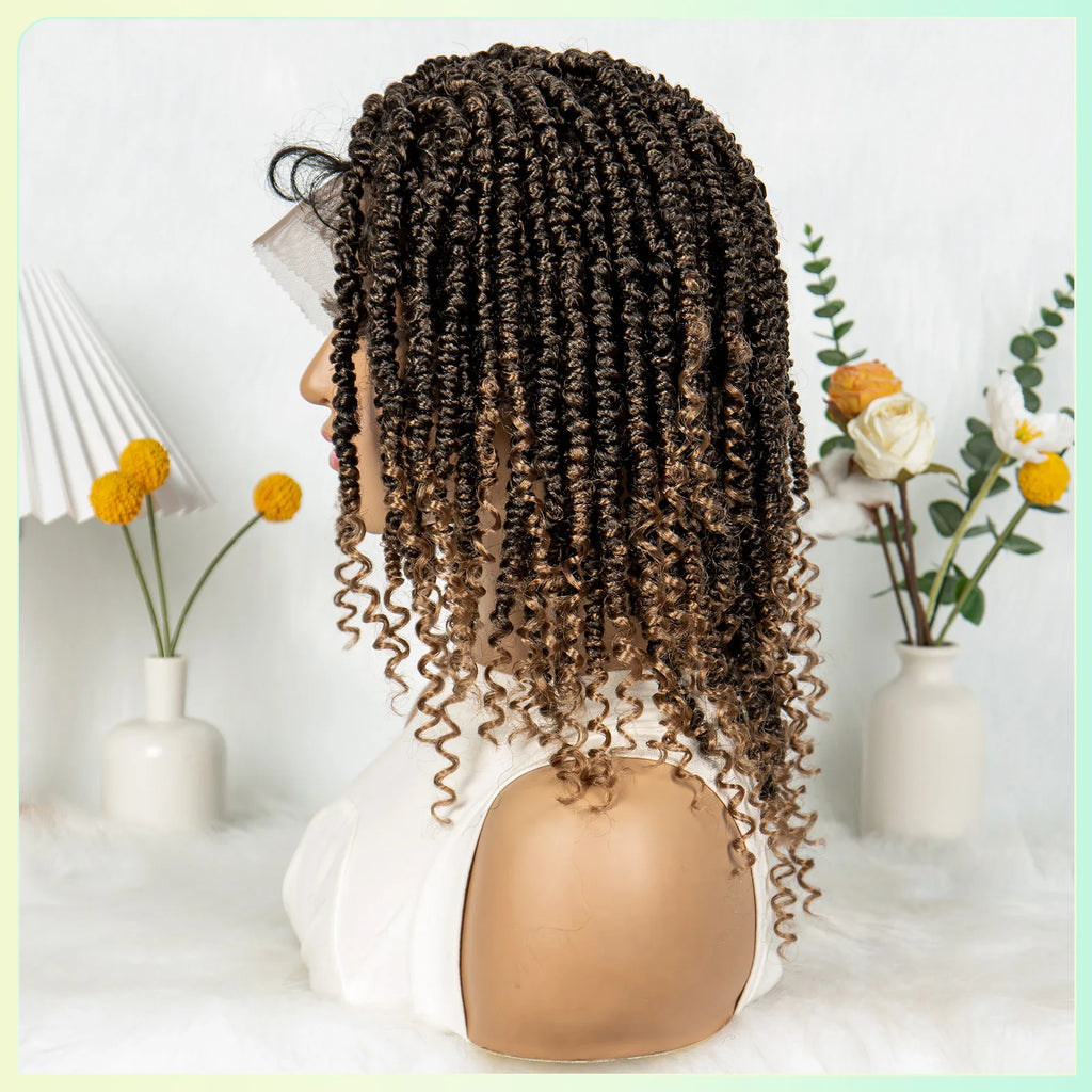 14Inch Full Lace Braided Wigs Synthetic Lace Frontal Twisted Braids Wigs with Baby Hair Knotless Box Braids Wig for Black Women