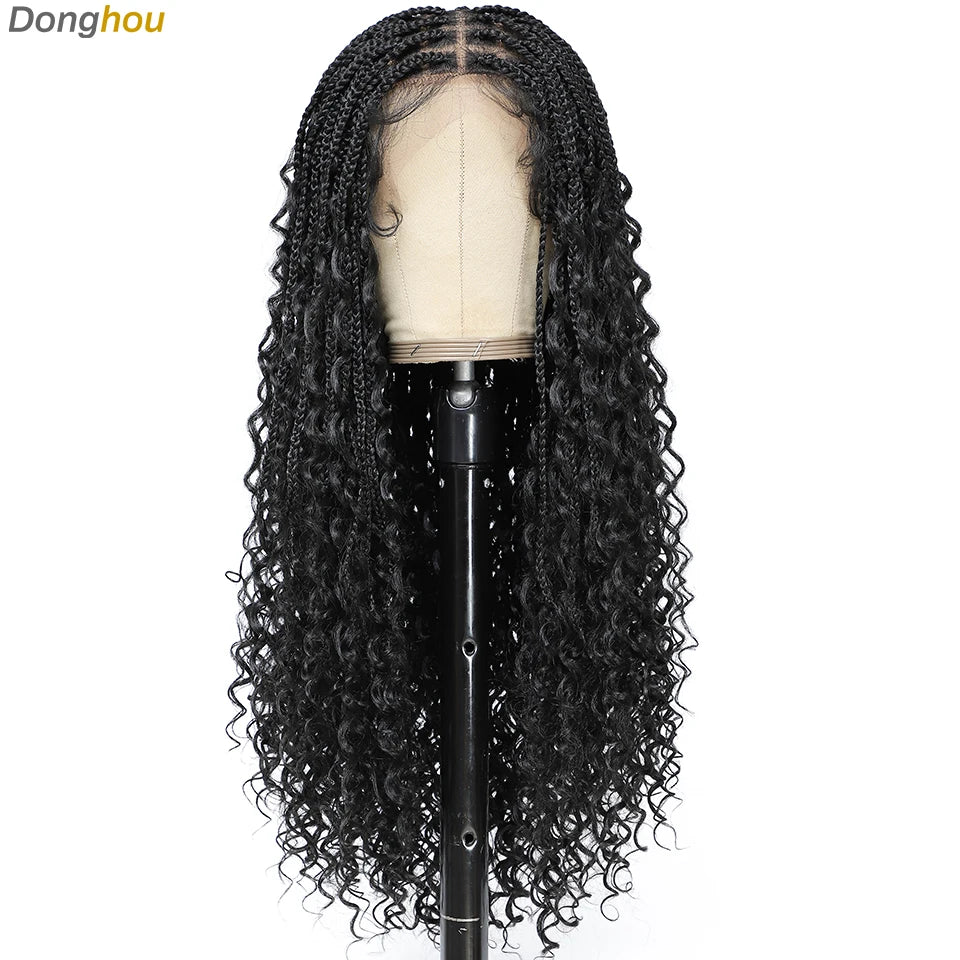 Donghou 24Inch Lace Front Boho Braided Wigs for Women Knotless Braid Wig Natural Hairline Box Braid wigs Premium Lightweight Wig