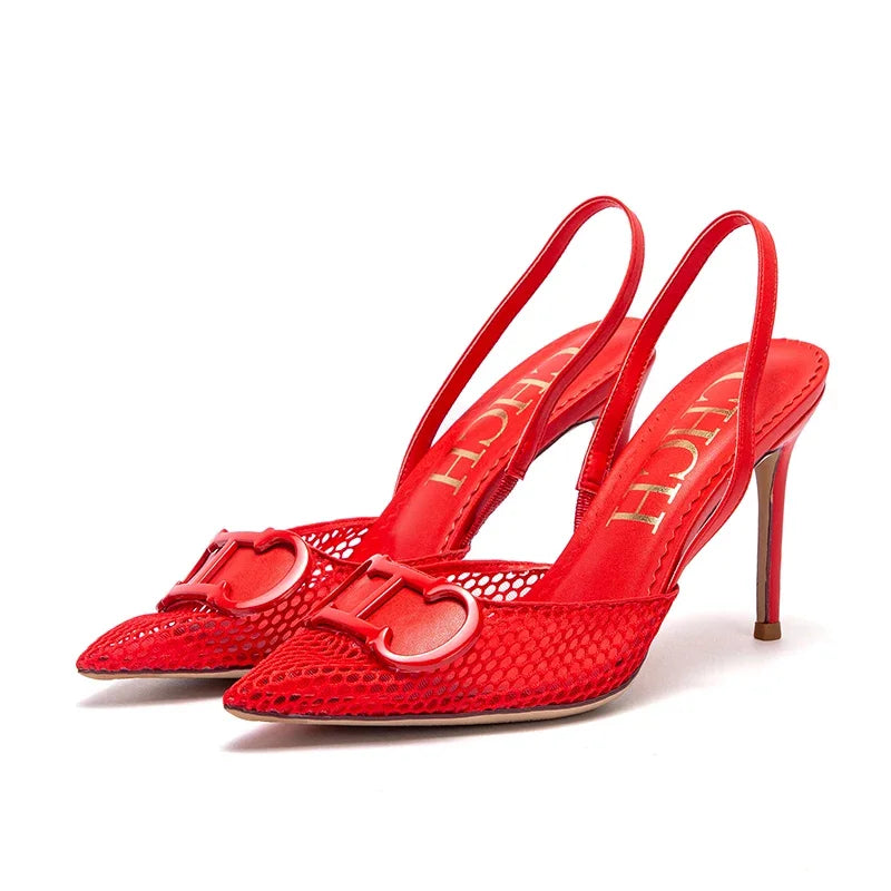 Women's Shoes 2025 Summer Sandals Breathable Mesh Heels Red Luxury Brand Girls Shoes Woman Main image