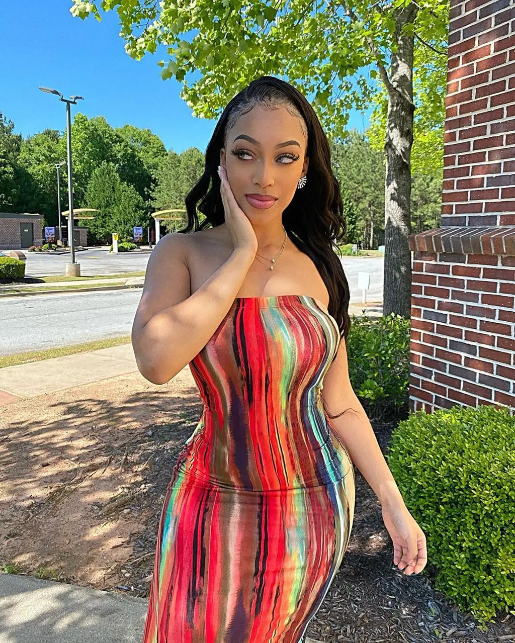Spring/Summer Women's Colorful Tie Dye Print Off Shoulder Wrapped Chest Dress