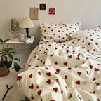 Korean Style Bedding Set Kid Adult Twin Full Queen Size Bed Flat Sheet Set Pillowcase Bed Linen Love Heart Duvet Cover