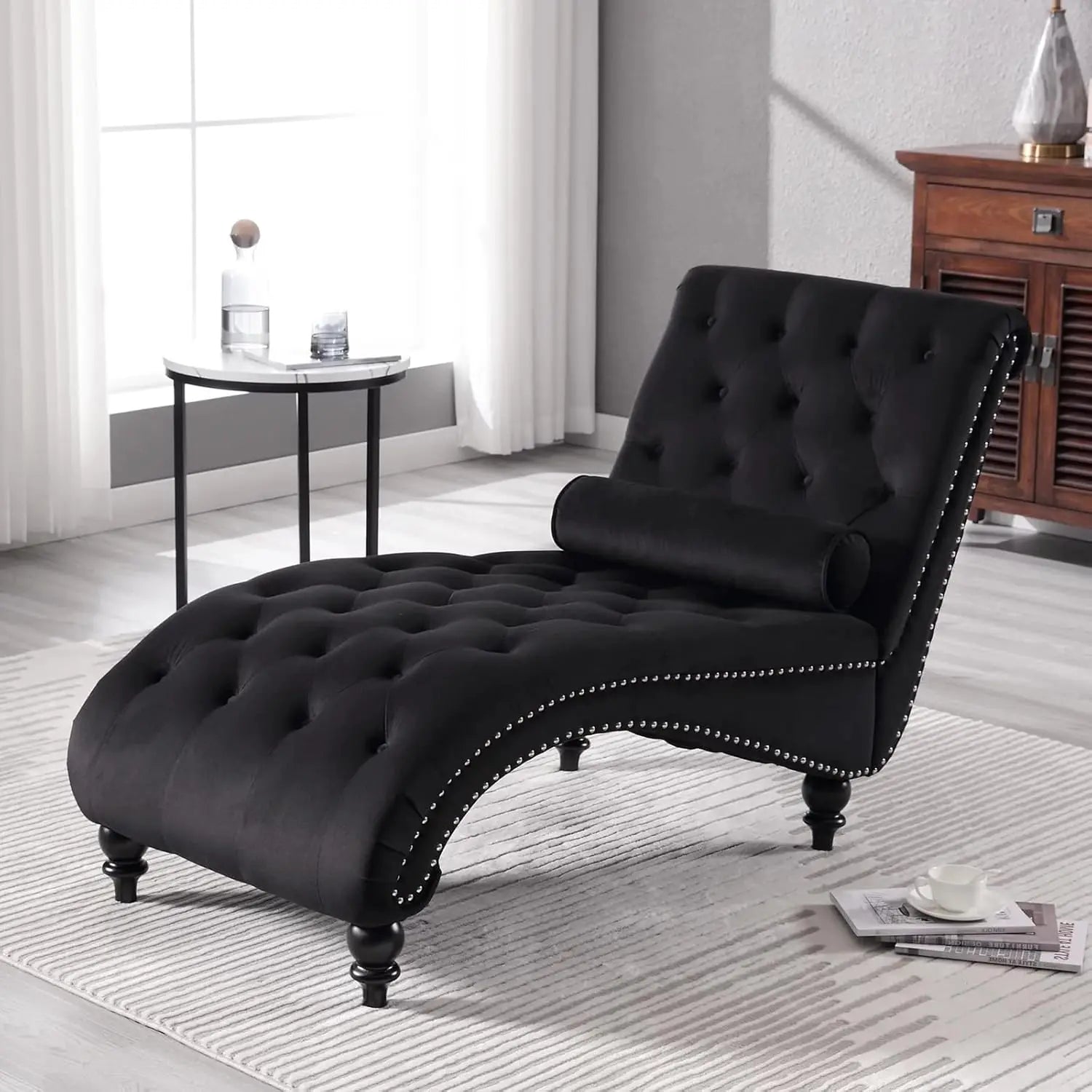 Velvet Chaise Lounge Indoor,Button-Tufted Upholstered Chaise Lounge Chair with Pillow for Bedroom Living Room, Customized
