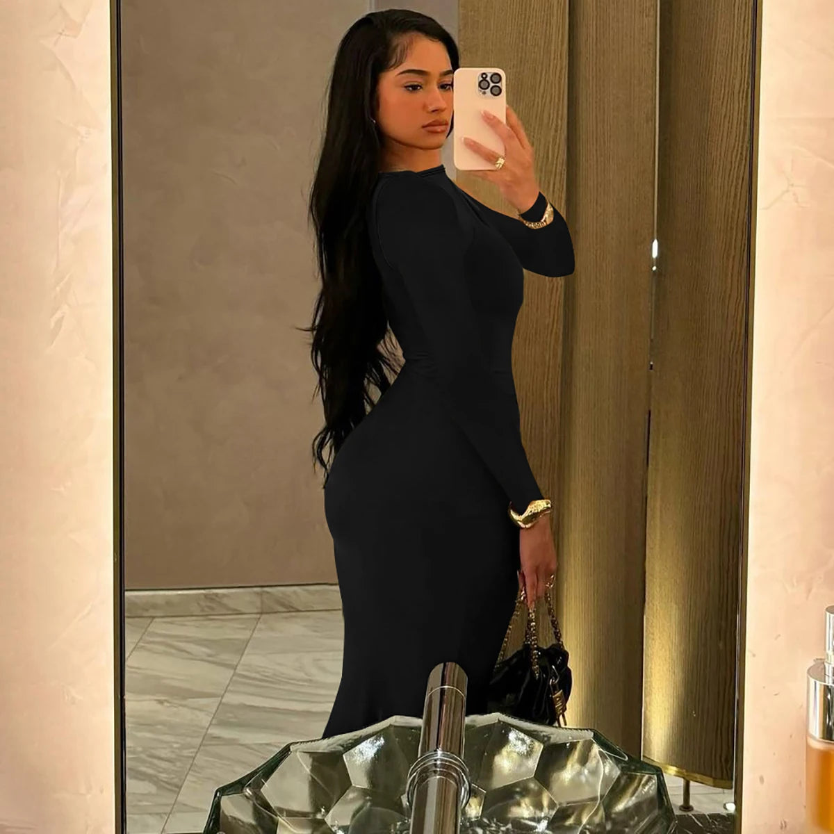 Hugcitar Autumn Solid Long Sleeve Draped Sexy Bodycon Maxi Prom Dress Women Fashion Y2K Outfits Evening Party Festival Club