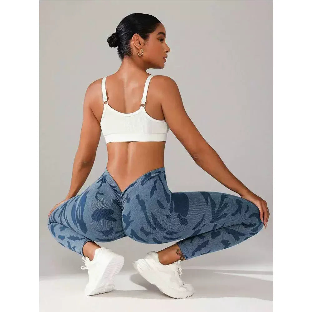 Women Camouflage V Back Gym Leggings Butt Lifting Fitness Athletic Workout Scrunch Leggins Exercise Yoga Pants Sports Clothing Secondary image