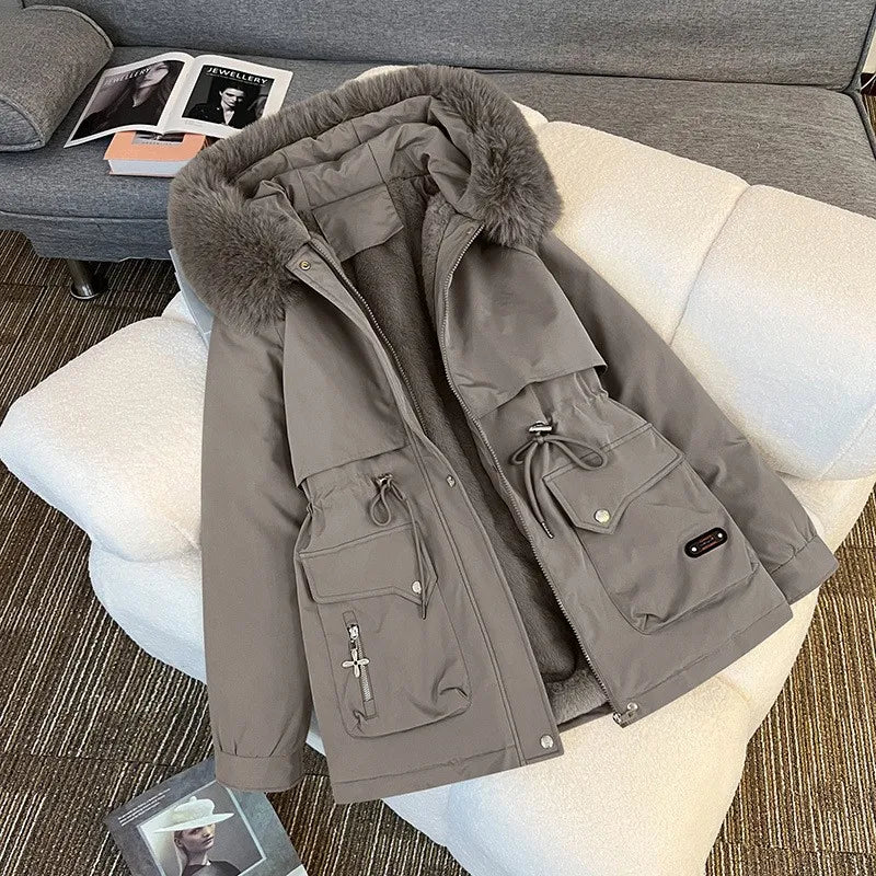 Women Big Fur collar Loose Parka Jacket Lady Medium Long Styles Down Cotton Outwear Winter Female Hooded Cotton Padded Coat Main image