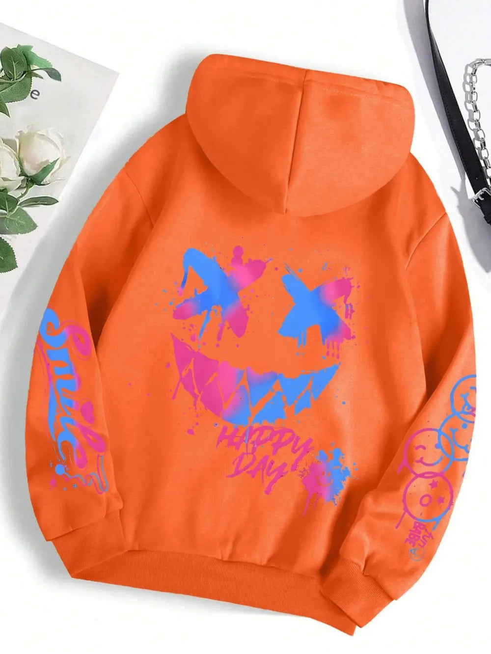 New autumn men's personalized smiling face print comfortable breathable hooded sweatshirt outdoor street fashion hooded sweatshi